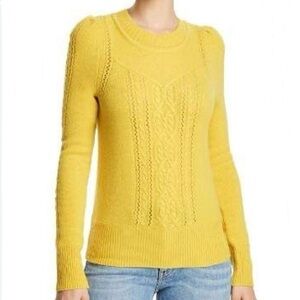 AQUA Cashmere Mixed-Knit Sweater Marigold XS